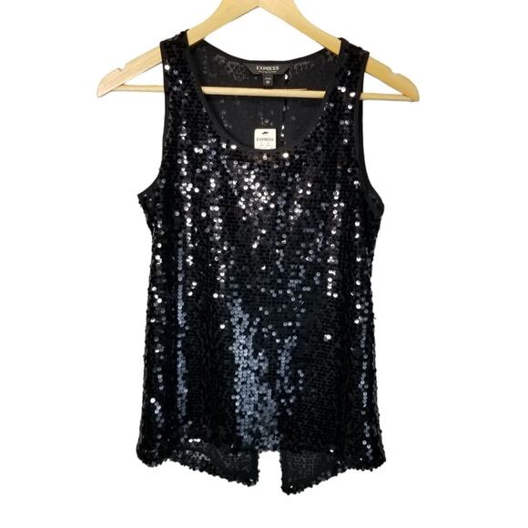 NWT Express Black Sequined Tank Top Size XS - Picture 2 of 9